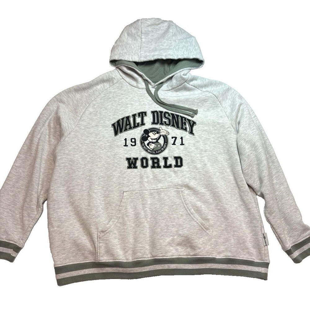 Walt Disney World 1971 Mickey Mouse Hoodie Embroidered Gray Pullover Mens XXL